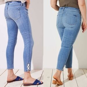 Loft Ann Taylor Plus Size Pure Light Indigo Lace-up Cuff Skinny Crop Jeans 16